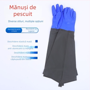 Mănuși de pescuit, impermeabile și rezistente la frig, lungi, căptușite cu fleece, cu suprafață de cauciuc antiderapant