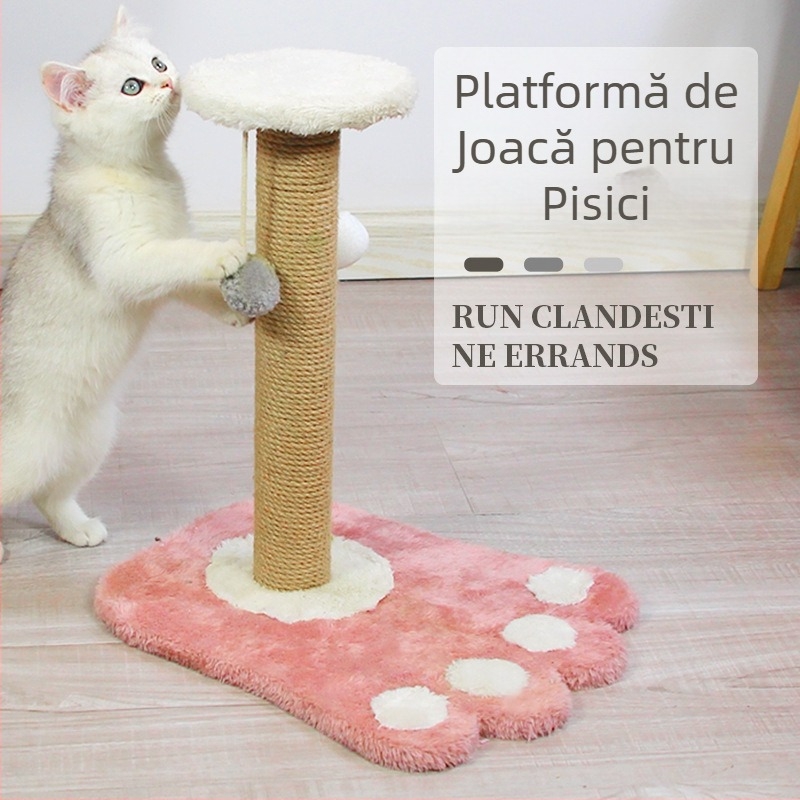 Stâlp de zgâriere pentru pisici din sisal, cadru vertical de cățărare, fără scădere a părului, rezistent la uzură, jucărie și culcuș pentru toate anotimpurile