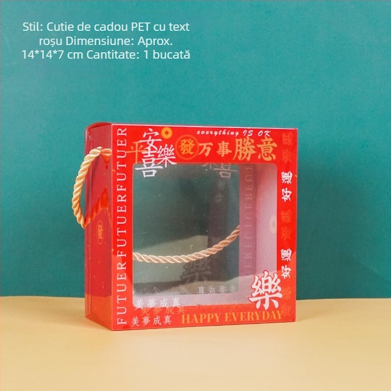 Cutie PET transparentă cu mâner pentru ambalarea biscuiților cu personaje desenate, cutie pentru gustări și bomboane de Crăciun