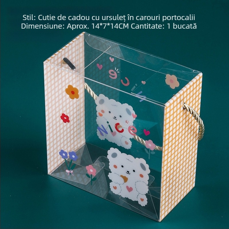 Cutie PET transparentă cu mâner pentru ambalarea biscuiților cu personaje desenate, cutie pentru gustări și bomboane de Crăciun