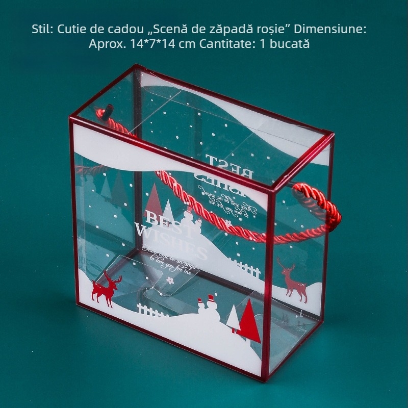 Cutie PET transparentă cu mâner pentru ambalarea biscuiților cu personaje desenate, cutie pentru gustări și bomboane de Crăciun