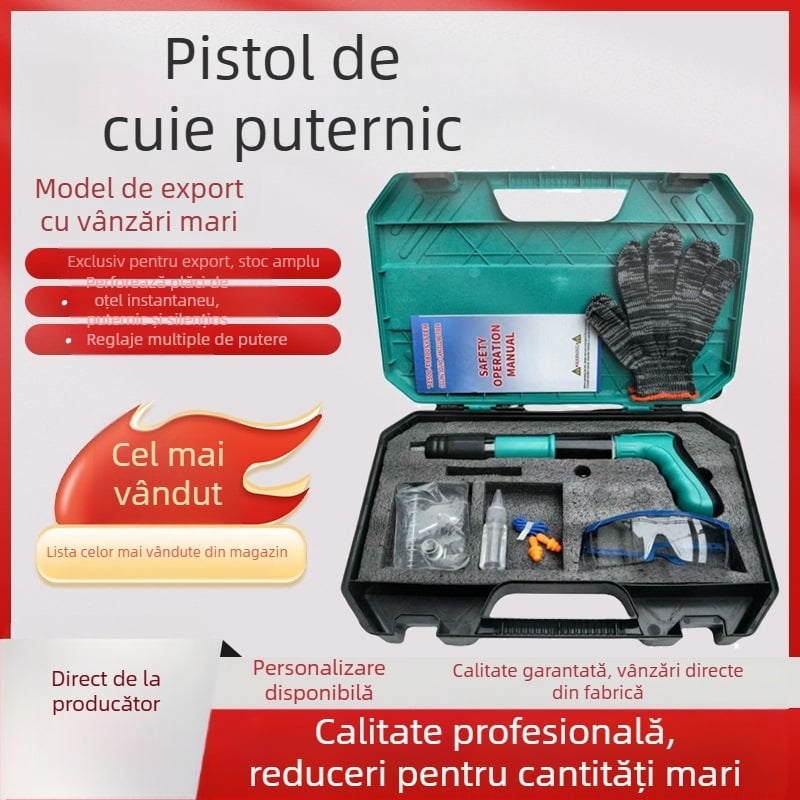 Model nou, pistol cuie silențios pentru montaj în tavan, suport pentru canal de cablu, pistol pneumatic pentru agățat, pistol cuie pentru electrician