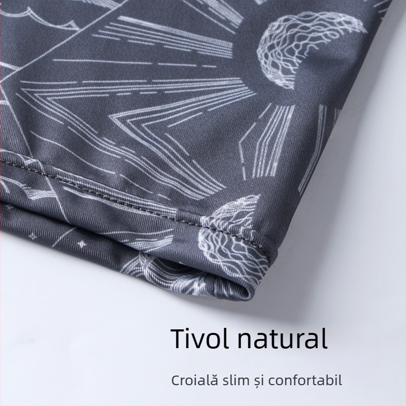 Chiloți bărbătește de vară, din ice silk, respirabili și subțiri, talie mediană, imprimeu romb și peisaj