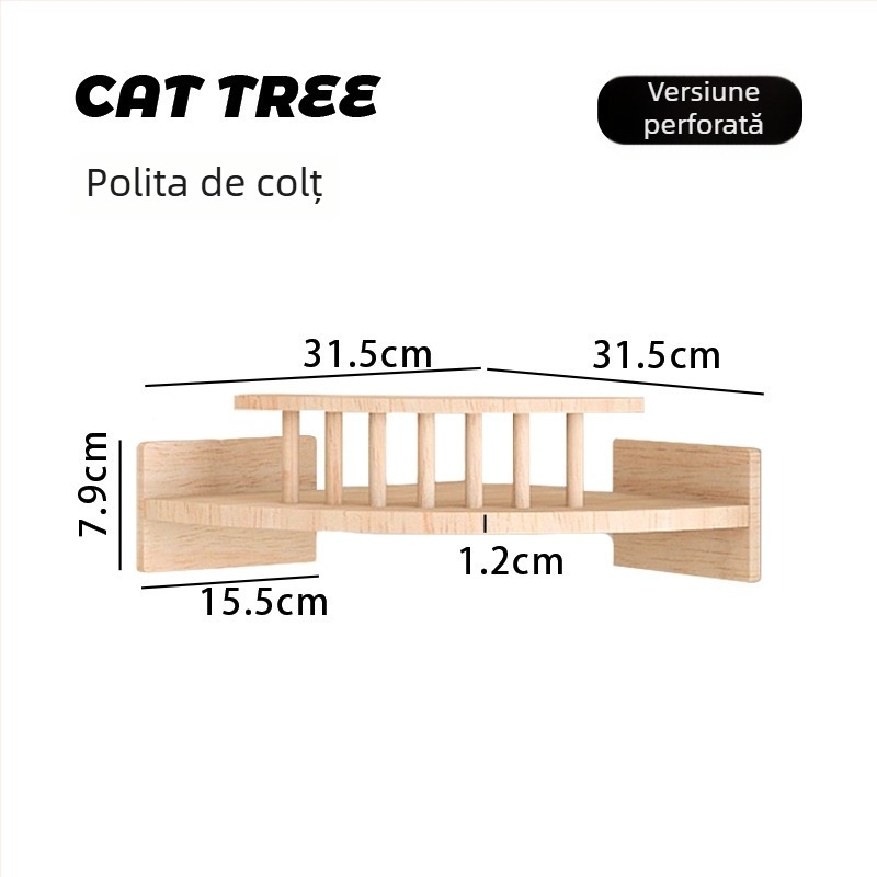 Cadru de cățărare pentru pisici montat pe perete, DIY, cu pat încorporat și zonă de sărit.
