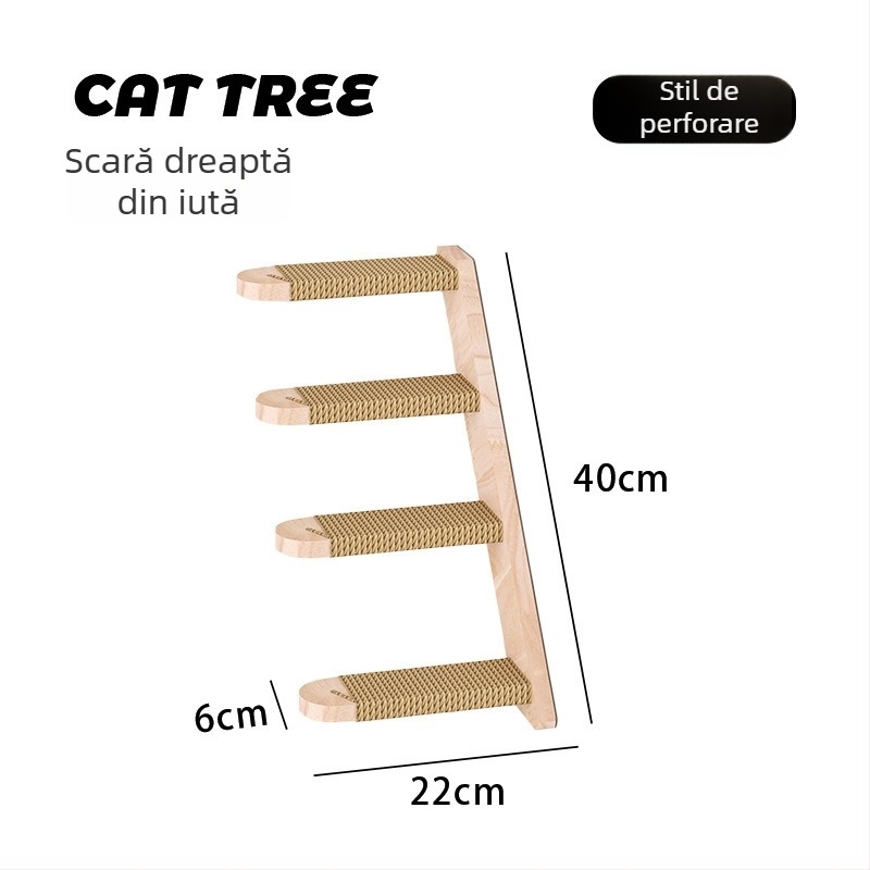 Cadru de cățărare pentru pisici montat pe perete, DIY, cu pat încorporat și zonă de sărit.