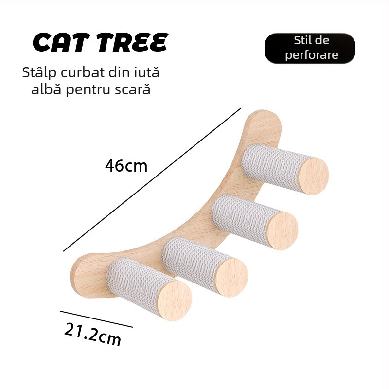 Cadru de cățărare pentru pisici montat pe perete, DIY, cu pat încorporat și zonă de sărit.