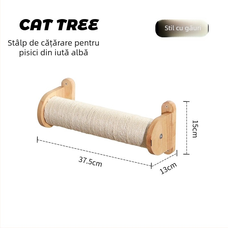 Cadru de cățărare pentru pisici montat pe perete, DIY, cu pat încorporat și zonă de sărit.