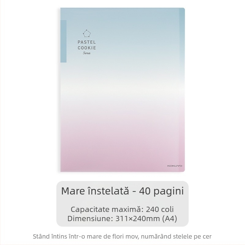 Dosar de documente Kokuyo, transparent, gradient albastru, A4/A3, pliabil, 20/30/40 pagini