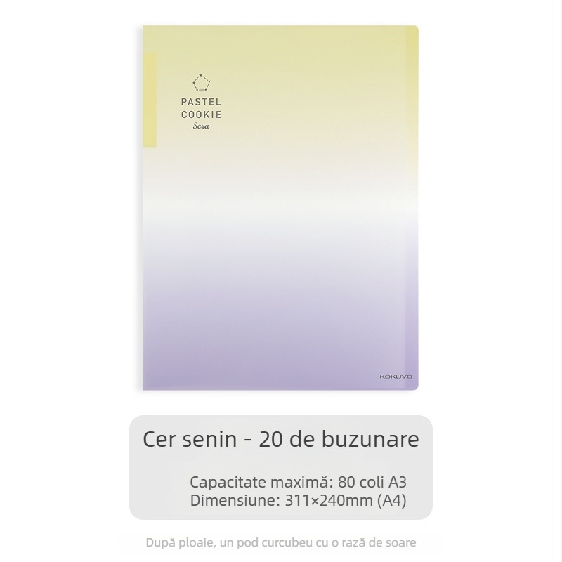 Dosar de documente Kokuyo, transparent, gradient albastru, A4/A3, pliabil, 20/30/40 pagini