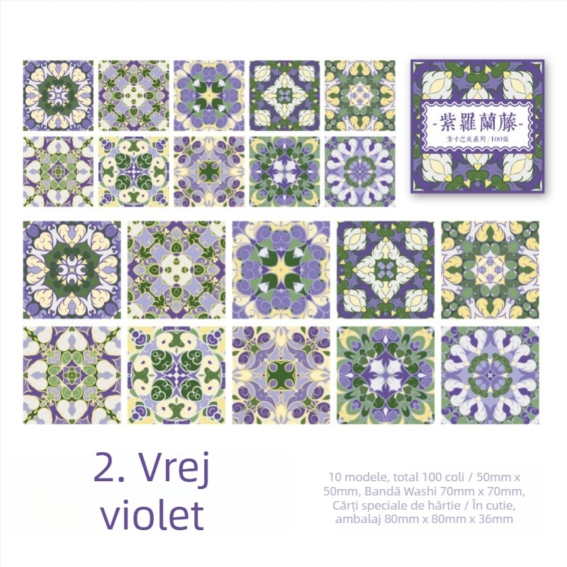 Set de autocolante vintage cu plăci florale în cutie - seria Square Beauty, autocolante pentru notițe și jurnal, 6 stiluri.