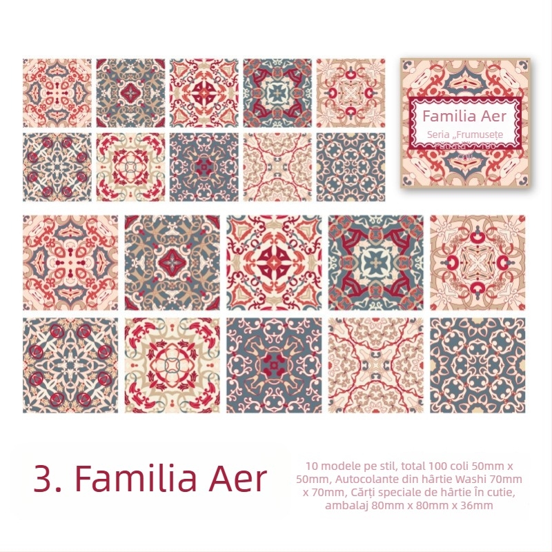 Set de autocolante vintage cu plăci florale în cutie - seria Square Beauty, autocolante pentru notițe și jurnal, 6 stiluri.