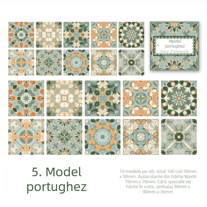 Set de autocolante vintage cu plăci florale în cutie - seria Square Beauty, autocolante pentru notițe și jurnal, 6 stiluri.