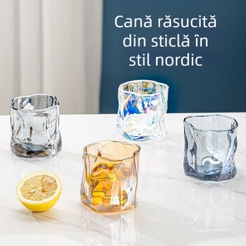 Pahar din sticlă rezistentă la temperaturi, cu formă neregulată, fără mâner, pentru bere, whisky și vin