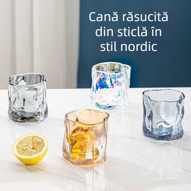 Pahar din sticlă rezistentă la temperaturi, cu formă neregulată, fără mâner, pentru bere, whisky și vin