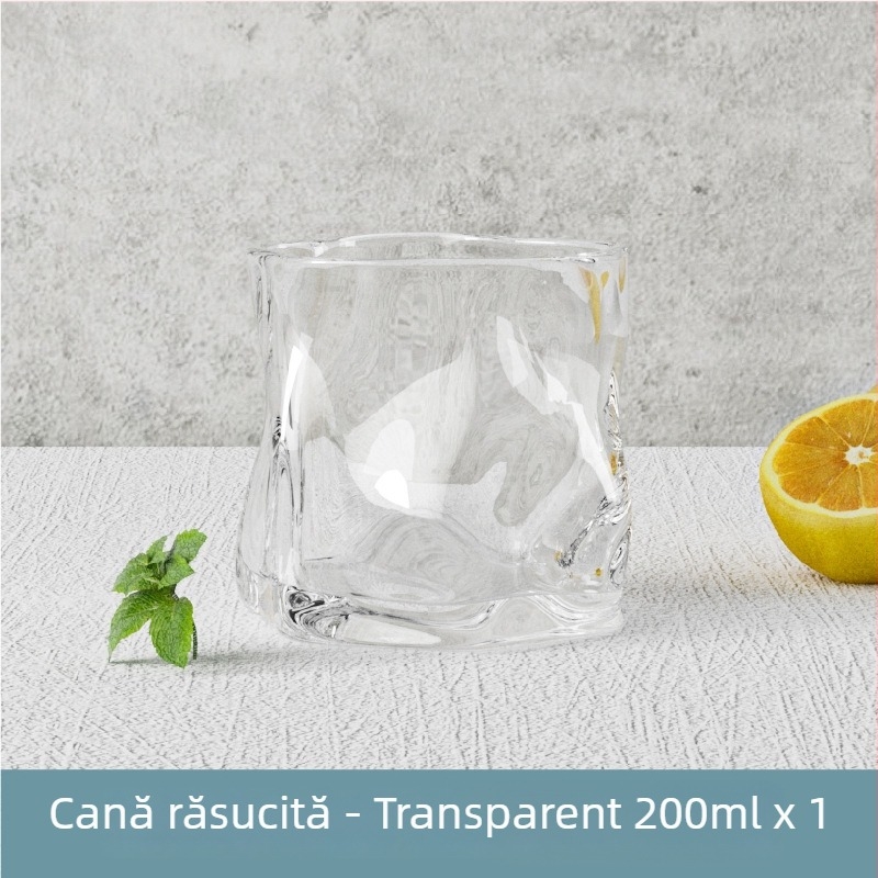 Pahar din sticlă rezistentă la temperaturi, cu formă neregulată, fără mâner, pentru bere, whisky și vin