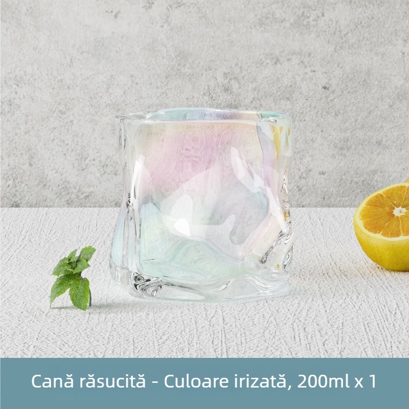 Pahar din sticlă rezistentă la temperaturi, cu formă neregulată, fără mâner, pentru bere, whisky și vin