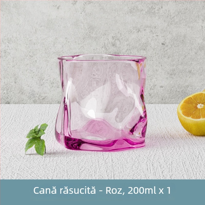 Pahar din sticlă rezistentă la temperaturi, cu formă neregulată, fără mâner, pentru bere, whisky și vin