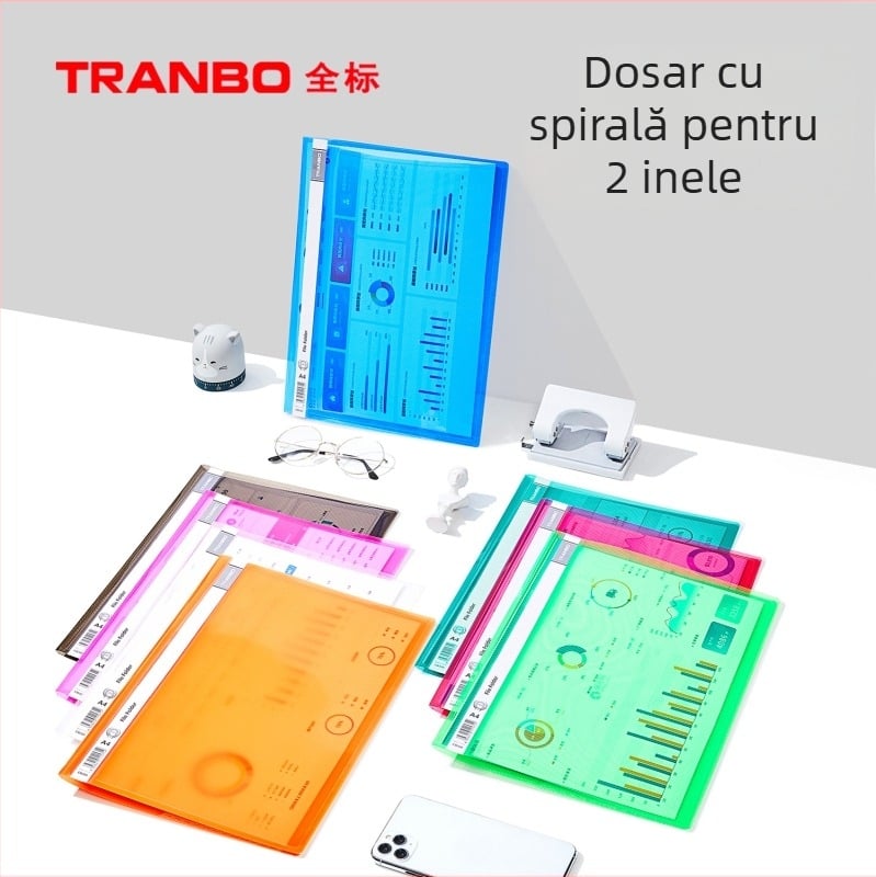 Dosar A4 cu legare la 2 găuri, buzunare triunghiulare pentru depozitare, capacitate mare