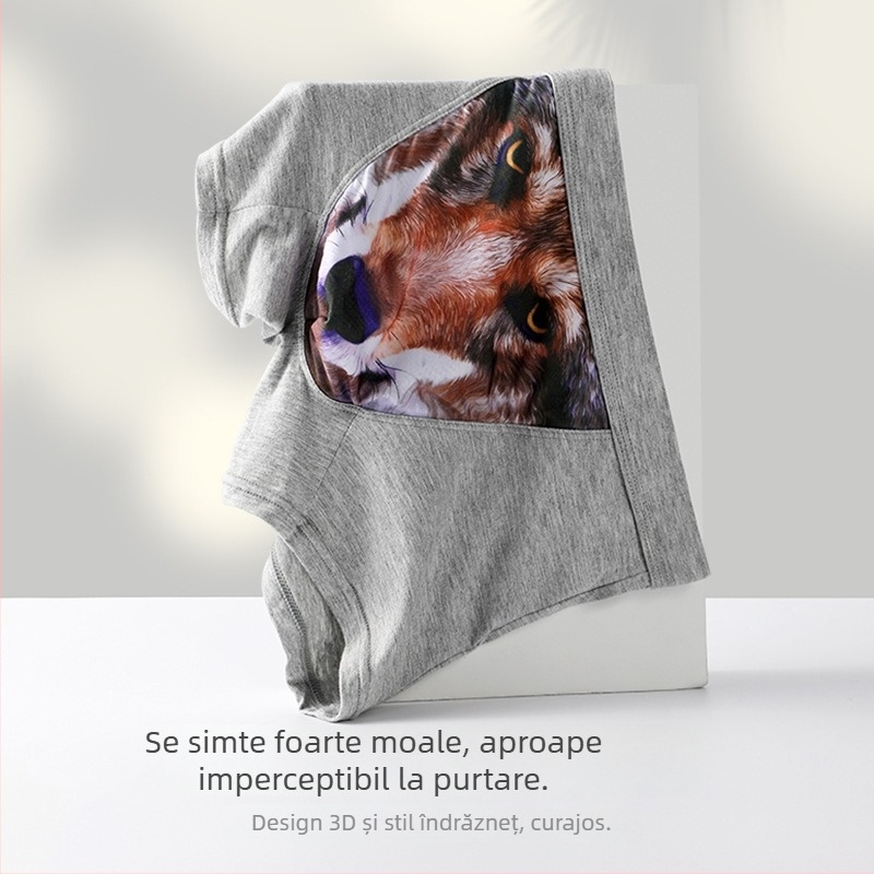 Boxeri pentru bărbați cu imprimeu 3D, design amuzant cu cap de lup și vultur, material modal respirabil