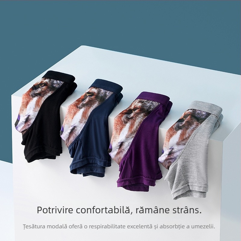 Boxeri pentru bărbați cu imprimeu 3D, design amuzant cu cap de lup și vultur, material modal respirabil