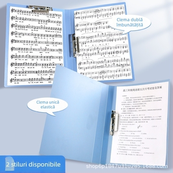 Dosar de documente din plastic, cu clemă lungă și clemă dublă, pentru studenți, organizare documente, format A4/A3.
