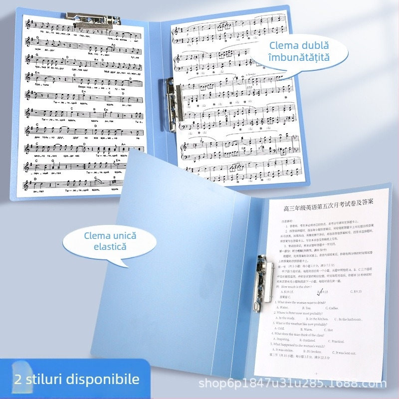 Dosar de documente din plastic, cu clemă lungă și clemă dublă, pentru studenți, organizare documente, format A4/A3.