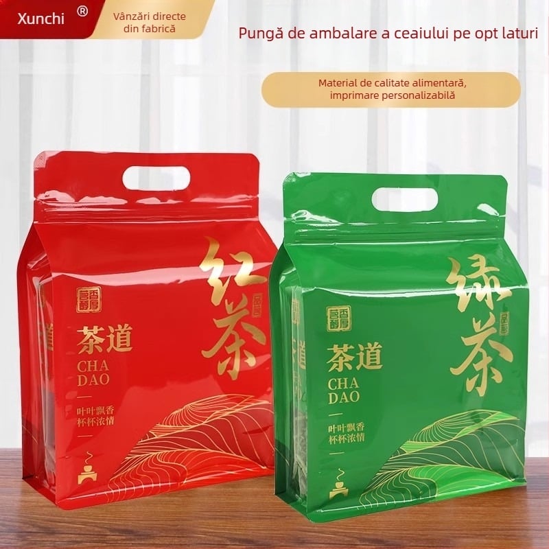 Pungă de ambalaj pentru ceai cu folie de aluminiu, sigilare cu opt laturi, pungă cu fermoar