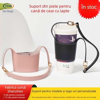 Husă din piele PU pentru pahar de ceai cu lapte – pentru pahar din sticlă cu pai, manevrare manuală, design minimalist pentru exterior
