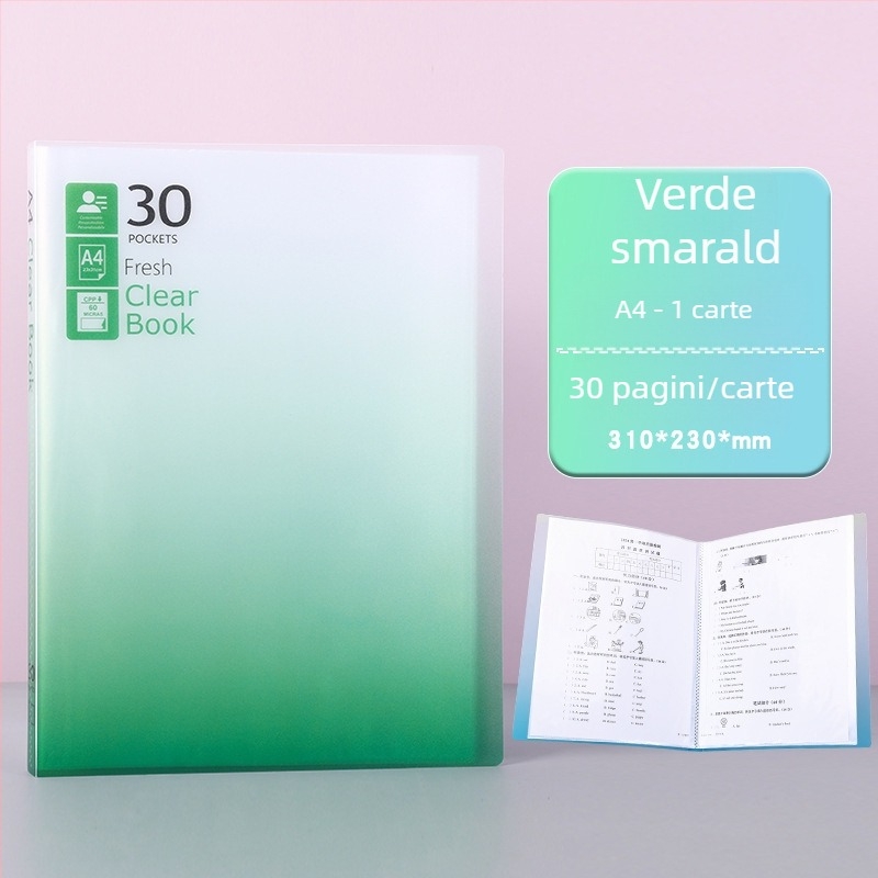 Mapă A4 cu inserții transparente, design gradient, 30–40 de pagini, pentru organizarea lucrărilor de examen