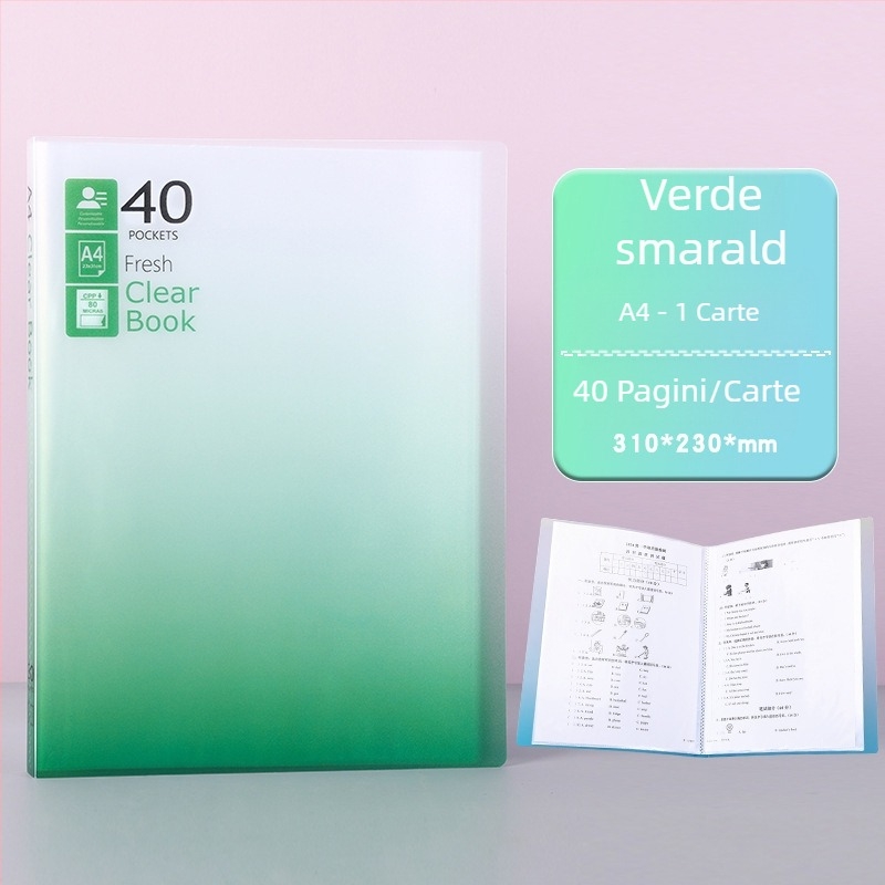 Mapă A4 cu inserții transparente, design gradient, 30–40 de pagini, pentru organizarea lucrărilor de examen