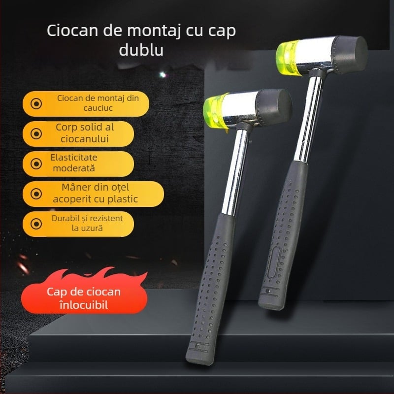 Ciocan de cauciuc cu cap solid, mâner din țeavă de oțel cu înveliș plastic – ciocan de montaj, ciocan din cauciuc, mai multe dimensiuni