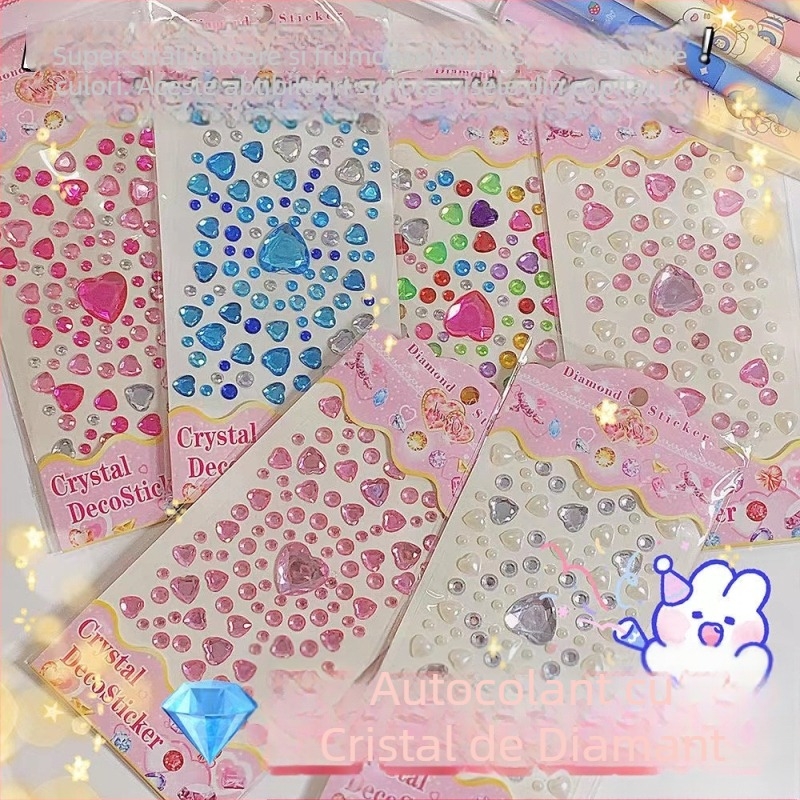 Stickere TikTok Inimă cu Diamante – 3D Decor pentru Machiaj de Scenă, Autocolante Epoxi pentru Recompensele Copiilor