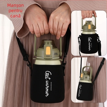 Husă izolatoare pentru termos pentru copii, cu bretea crossbody, capacitate mare, design creativ minimalist într-o singură culoare