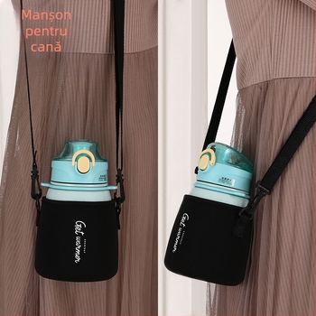Husă izolatoare pentru termos pentru copii, cu bretea crossbody, capacitate mare, design creativ minimalist într-o singură culoare