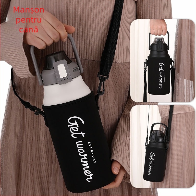 Husă izolatoare pentru termos pentru copii, cu bretea crossbody, capacitate mare, design creativ minimalist într-o singură culoare