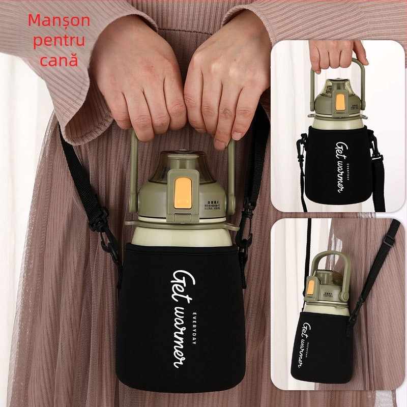 Husă izolatoare pentru termos pentru copii, cu bretea crossbody, capacitate mare, design creativ minimalist într-o singură culoare