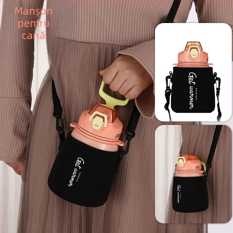 Husă izolatoare pentru termos pentru copii, cu bretea crossbody, capacitate mare, design creativ minimalist într-o singură culoare