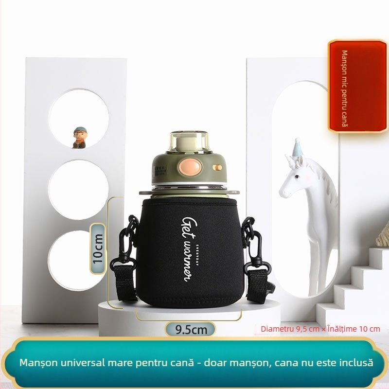 Husă izolatoare pentru termos pentru copii, cu bretea crossbody, capacitate mare, design creativ minimalist într-o singură culoare