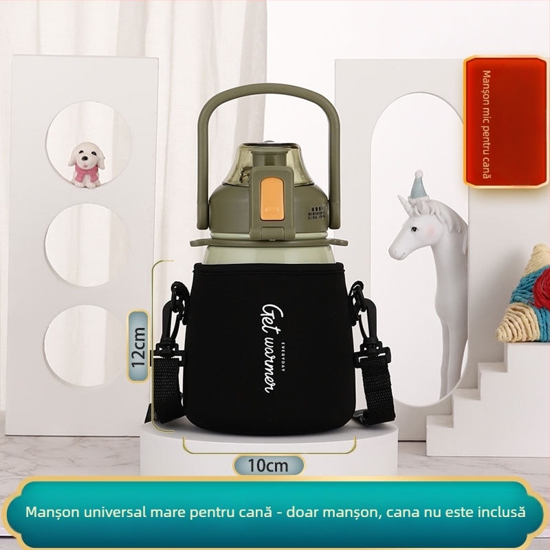 Husă izolatoare pentru termos pentru copii, cu bretea crossbody, capacitate mare, design creativ minimalist într-o singură culoare