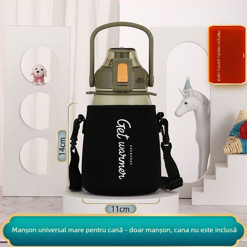 Husă izolatoare pentru termos pentru copii, cu bretea crossbody, capacitate mare, design creativ minimalist într-o singură culoare