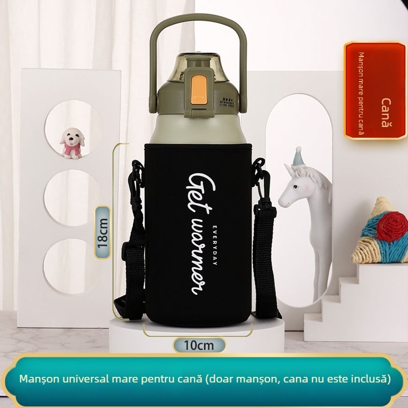Husă izolatoare pentru termos pentru copii, cu bretea crossbody, capacitate mare, design creativ minimalist într-o singură culoare