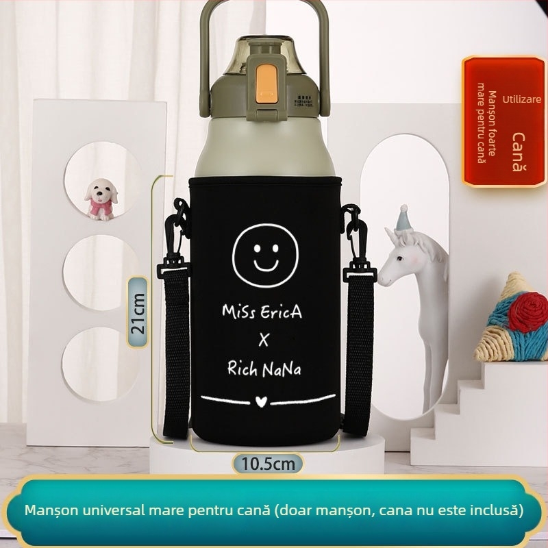 Husă izolatoare pentru termos pentru copii, cu bretea crossbody, capacitate mare, design creativ minimalist într-o singură culoare