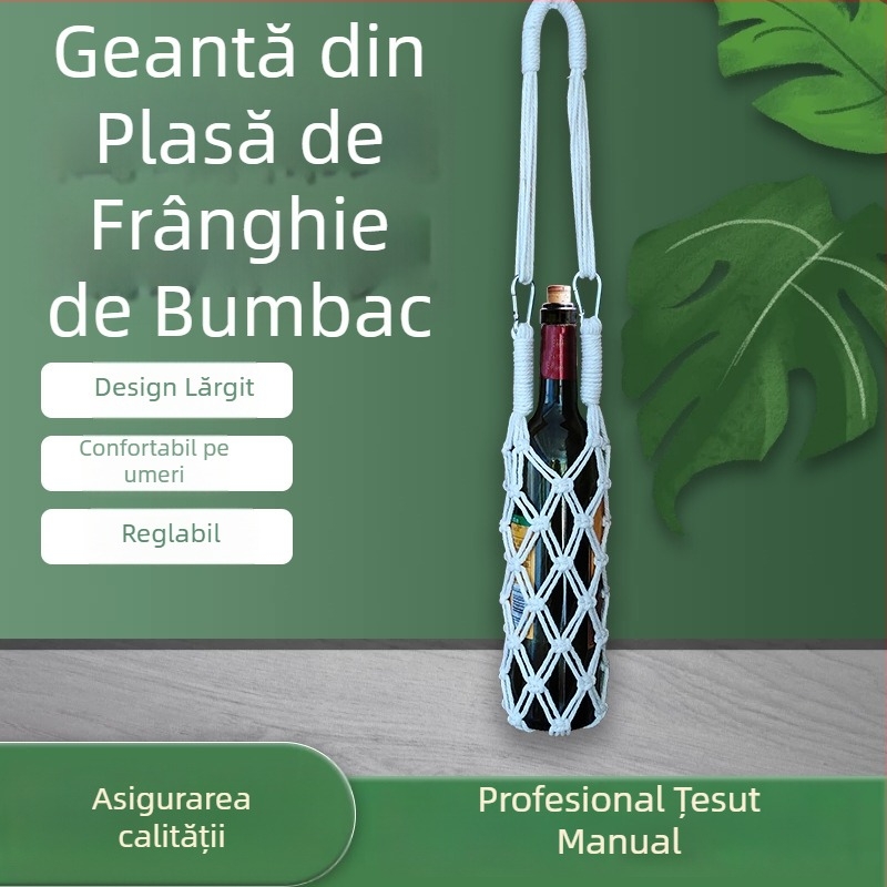 Husă pentru sticla de vin, împletită manual din sfoară de bumbac, geantă plasă, protecție pentru pahar, sac cadou