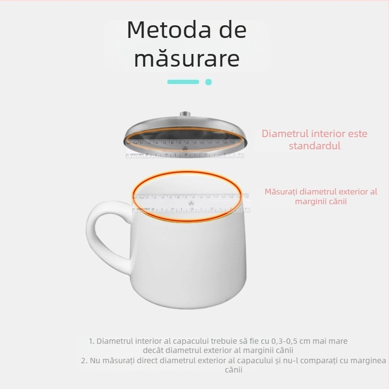 Capac de ceașcă din oțel inoxidabil, stil japonez, capac rotund portabil, durabil la impact, rezistent la temperaturi înalte, ușor de curățat