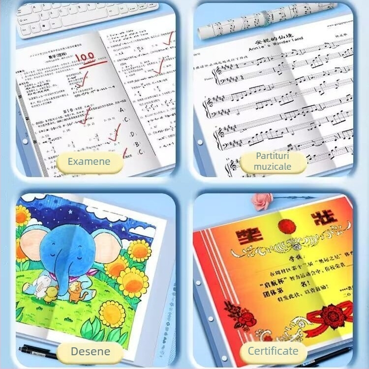 Mapă A3 din plastic pentru certificate, fotografii și documente, 30 de pagini