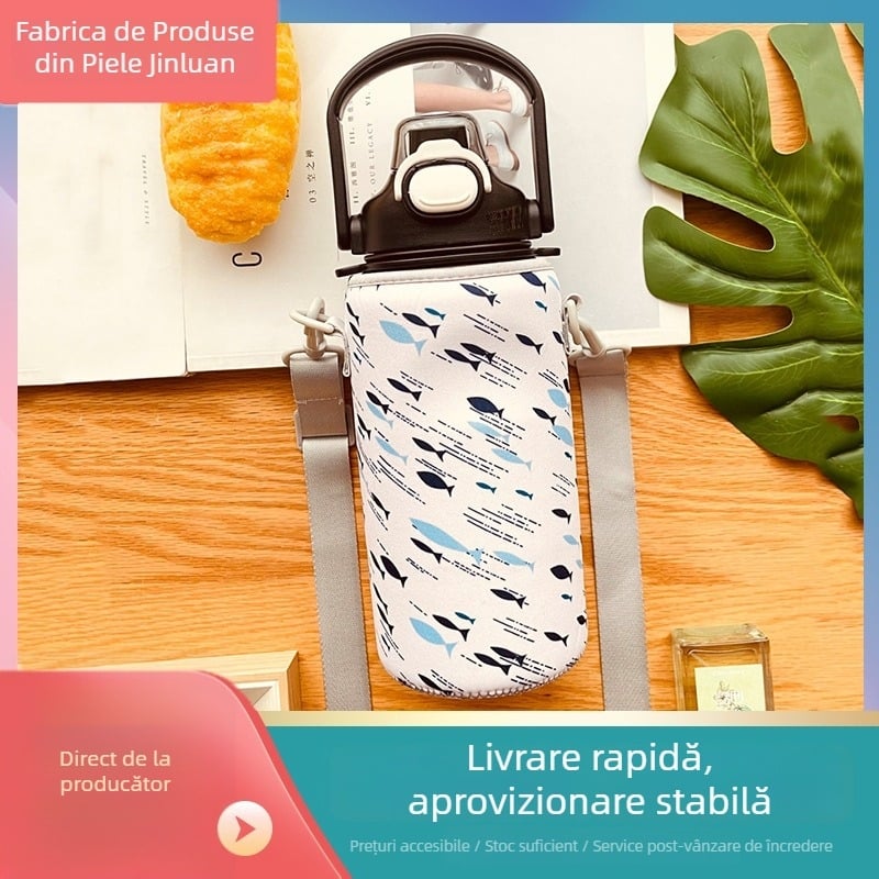 Ceașcă din plastic izolată drăguță, 1300 ml, husă pentru ceașă cu curea crossbody, potrivire universală, ceșă de 1700 ml cu corp lat, husă de protecție pentru exterior
