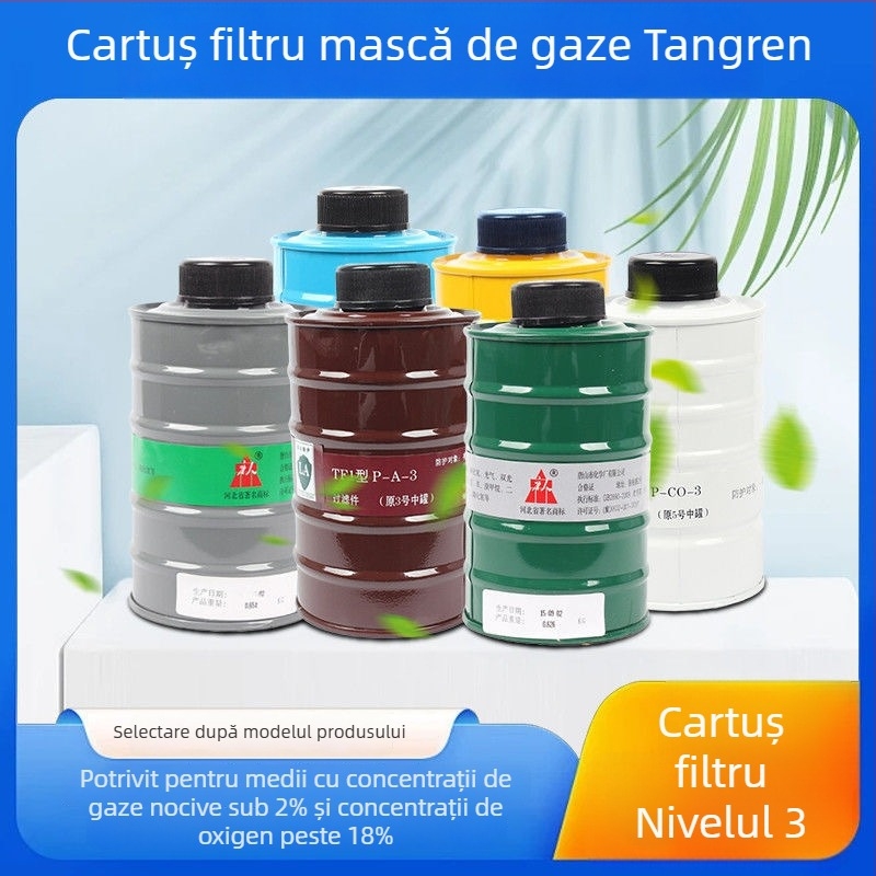 Cartuș filtrant industrial pentru mască de gaz, pentru amoniac, monoxid de carbon și dioxid de sulf — filtrare în trei etape