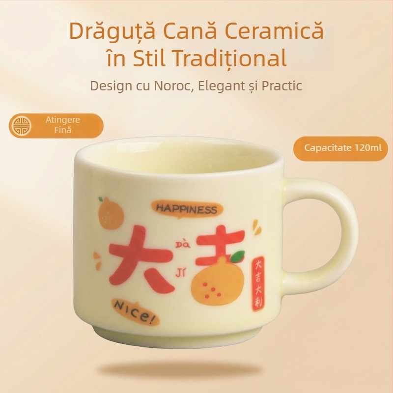Ceașcă ceramică cu mâner, stil chinezesc, pentru birou și mic dejun, cadou pentru cupluri