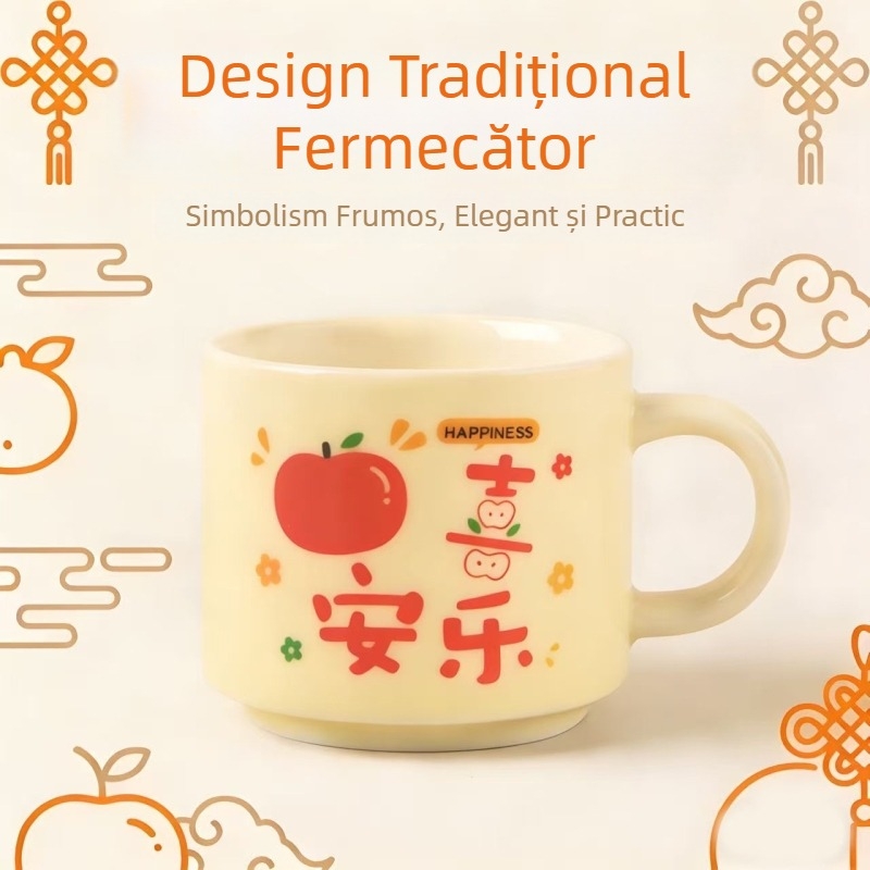 Ceașcă ceramică cu mâner, stil chinezesc, pentru birou și mic dejun, cadou pentru cupluri