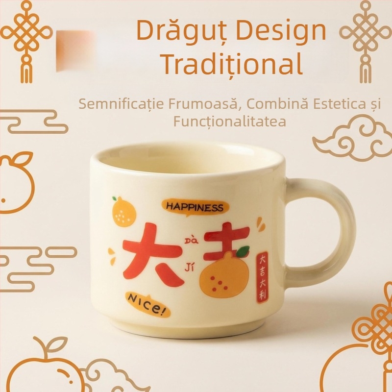 Ceașcă ceramică cu mâner, stil chinezesc, pentru birou și mic dejun, cadou pentru cupluri